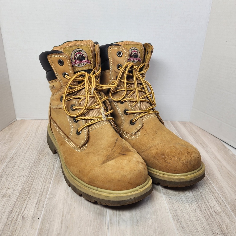 Brahma Mens Work Boots Size 9 Wheat Leather Waterproof Steel toe oil resistant - Picture 2 of 16